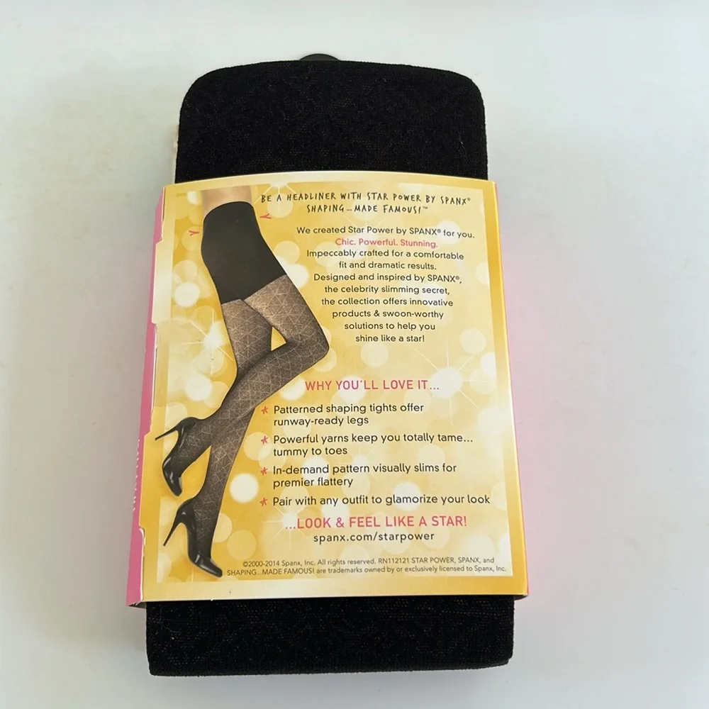 Star Power by SPANX Center-Stage Patterned Tights Nouveau Black NWT